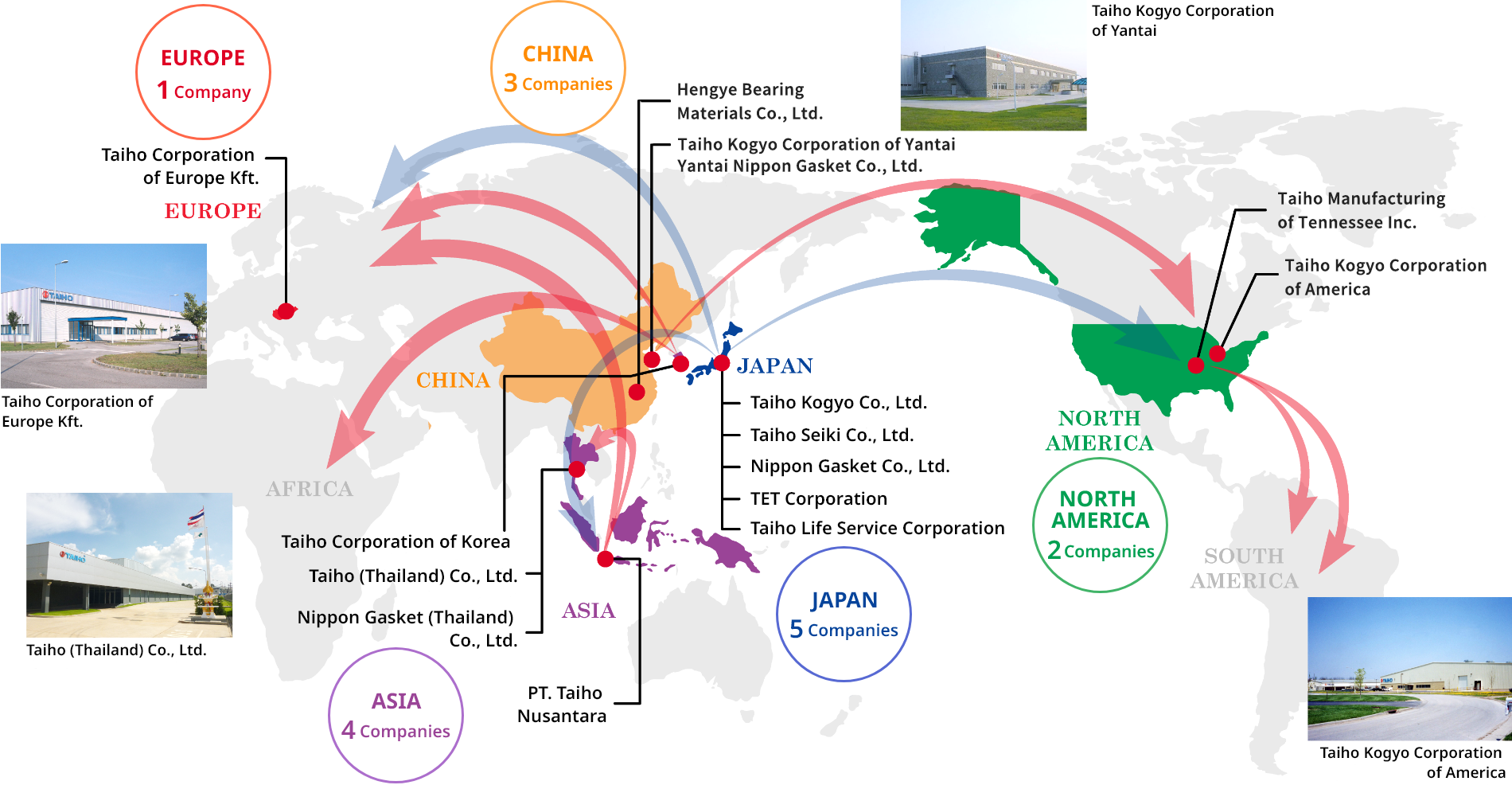 EUROPE 1company, CHINA 3companies, JAPAN 5companies, ASIA 4companies, NORTH AMERICA 2companies